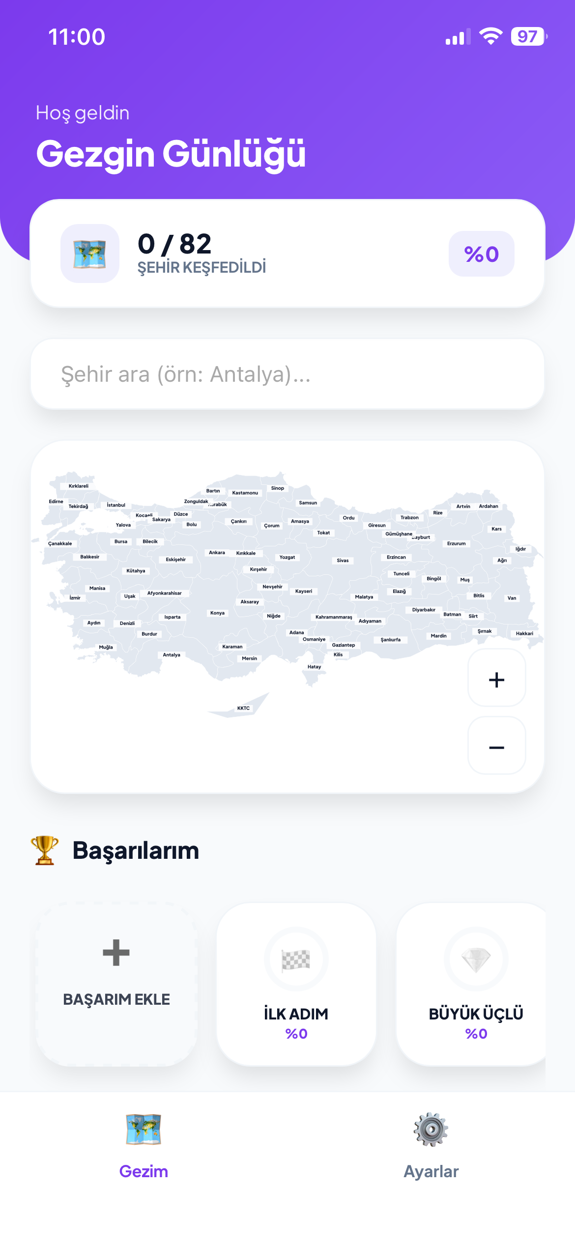 Gezginİz Uygulama Ana Ekran